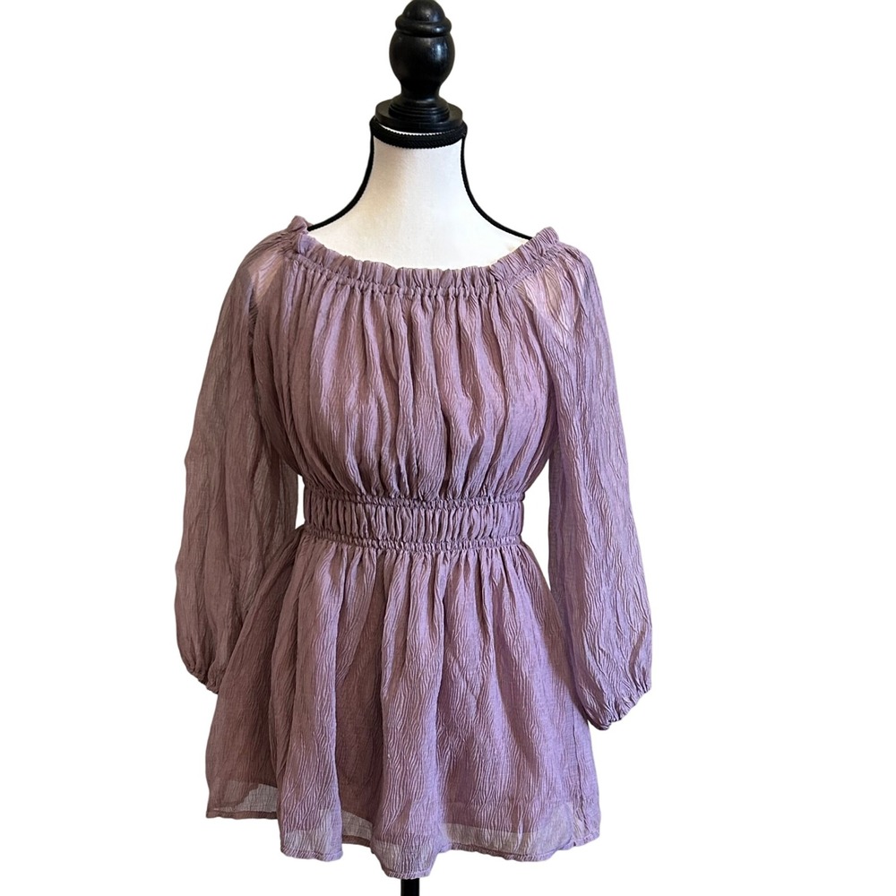 143 Story Blouse Top Womens M Off Shoulder Long Sleeve Lavender Flowy